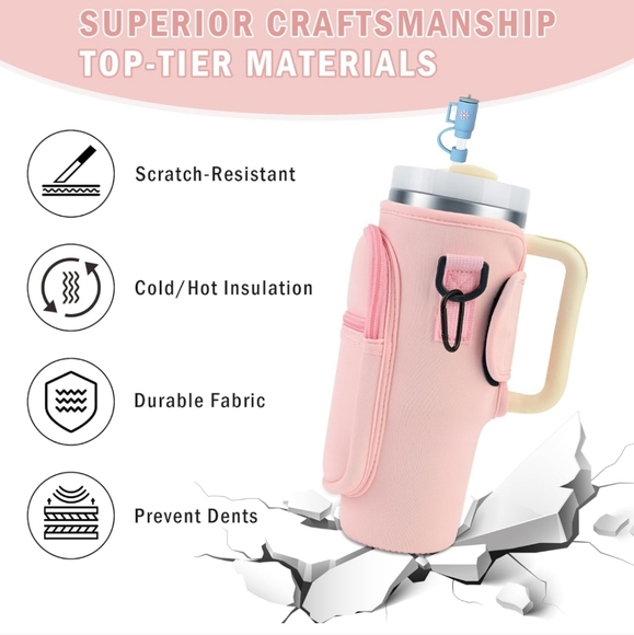 Tumbler Carrier Bag with Accessories (Great Gift Idea) Pink - Picture 5 of 8